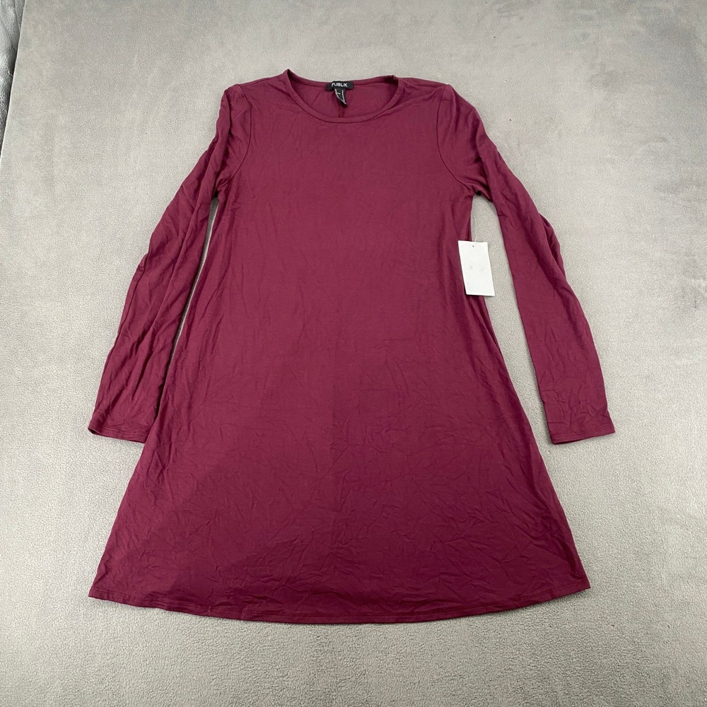 Publik Womens Burgundy Long Sleeve A-Line Mini Dress M1836 Size Medium